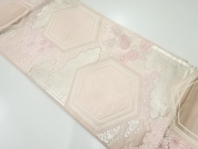 アンティーク　亀甲に菊模様織出し袋帯（材料）